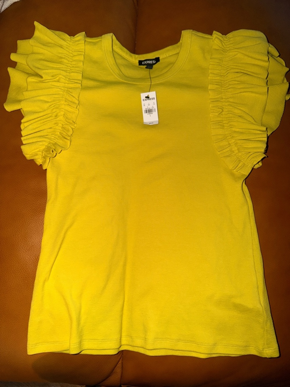 Express Yellow Ruffle Short Sleeve Tee